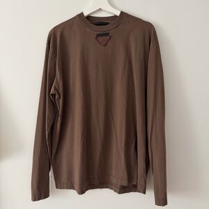 Prada Oversized Cotton Logo Long Sleeve in Chocolate Brown